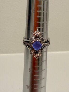 Bomb Party 2 part ring! NewSterling Silver Purple Cushion Halo Ring with Accent